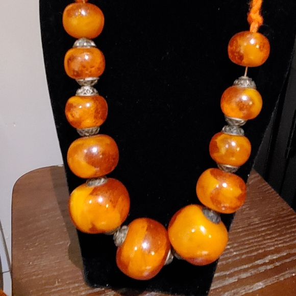 Apple juice bakelite beaded necklace